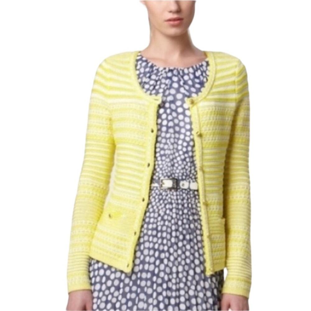 Trina Turk Ashbridge Yellow White Stripe Cotton Cardigan XS Small Preppy Resort